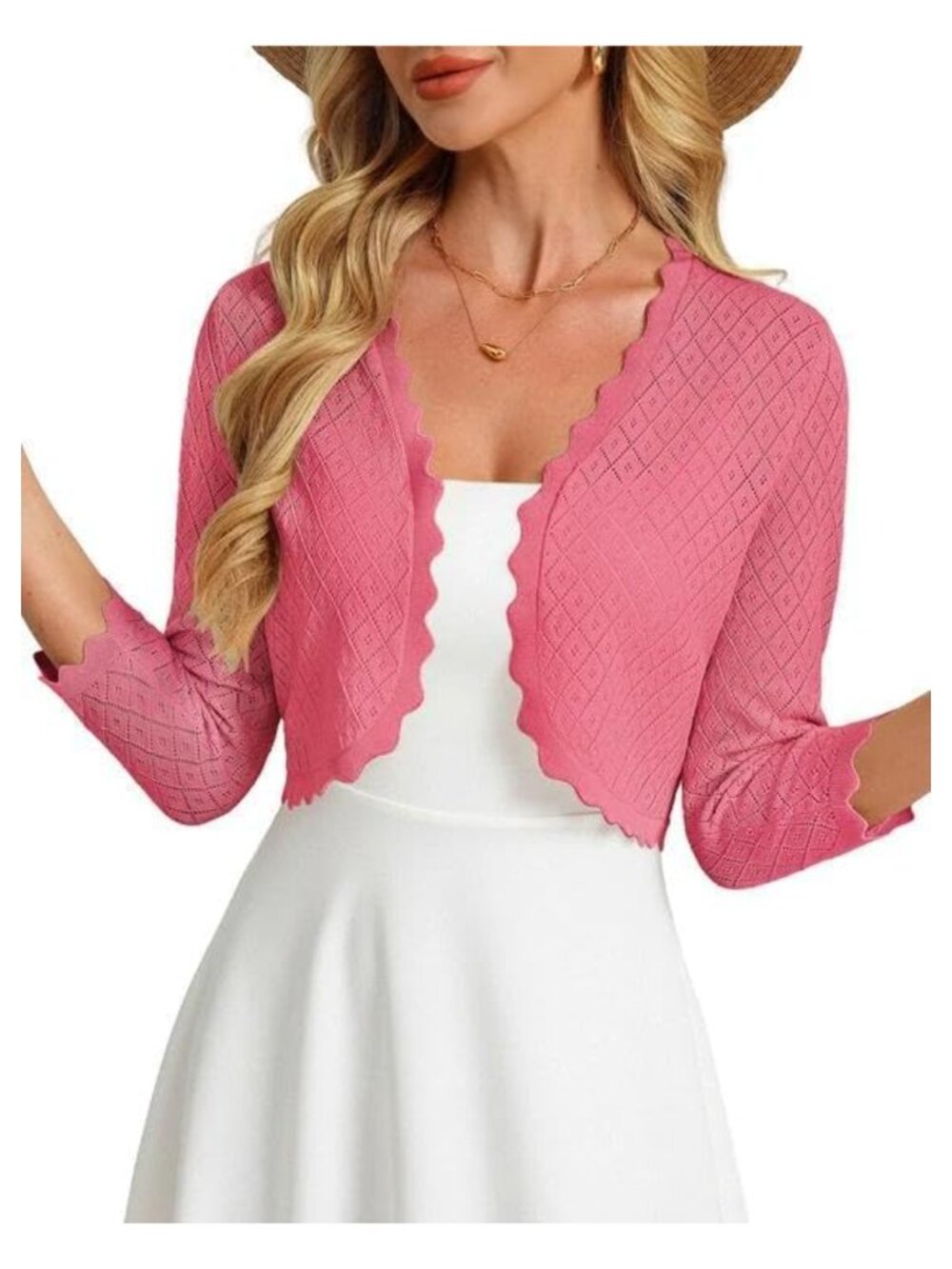 Women's Crochet Cropped Bolero Shrug 3/4 Sleeve Viscose Blend Cardigan